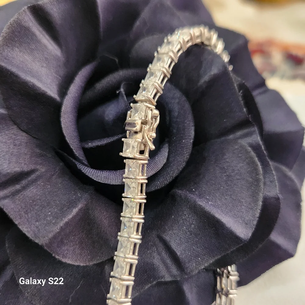 QVC 4mm Princess prong Set Diomonique .925 Bracelet (large) - Picture 2 of 7